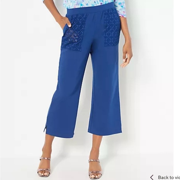 LOGO Lounge by Lori Goldstein Petite Crop Pants With Eyelet Alabaster XS Petite - Picture 7 of 7